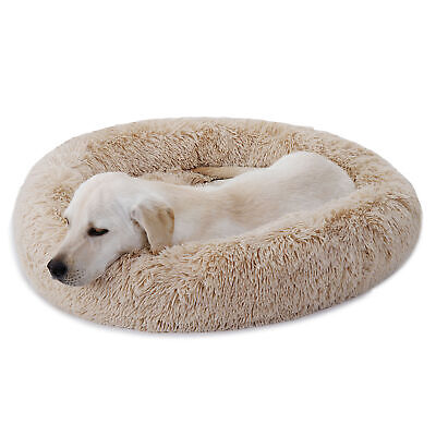 30 Inch Diameter Shaggy Fluffy Pet Dog Bed Donut Cuddler Cushion Non-Slip Cozy