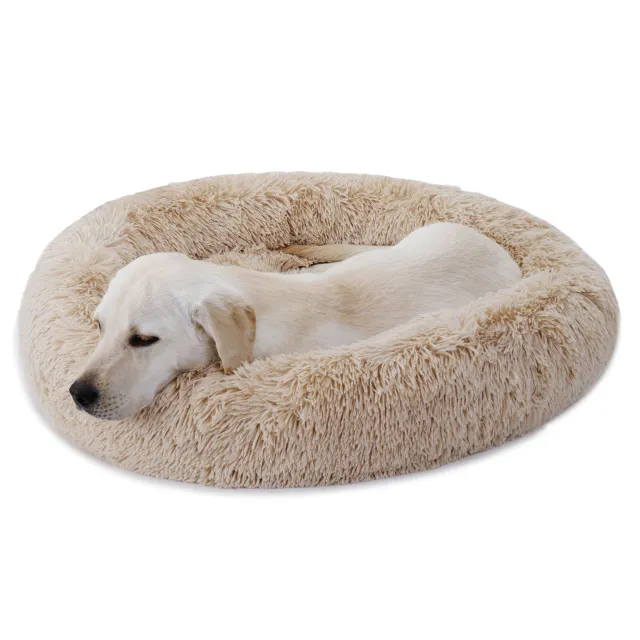 Shaggy Fluffy Pet Dog Diameter 30 Inch Bed Donut Cuddler Cushion Non-Slip Cozy