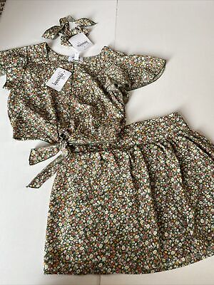 Speechless Girls Sz 12 Green Floral Skort/Crop Top Scrunchie 3 Pc Set Outfit