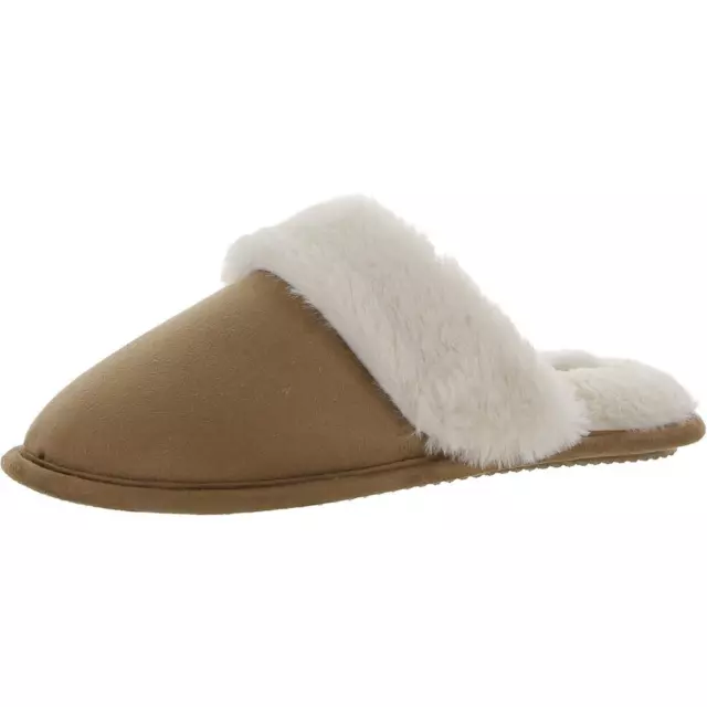 Izod Womens Tan Faux Fur Slip On Slide Slippers Shoes 5-6 Medium (B,M) BHFO 7356