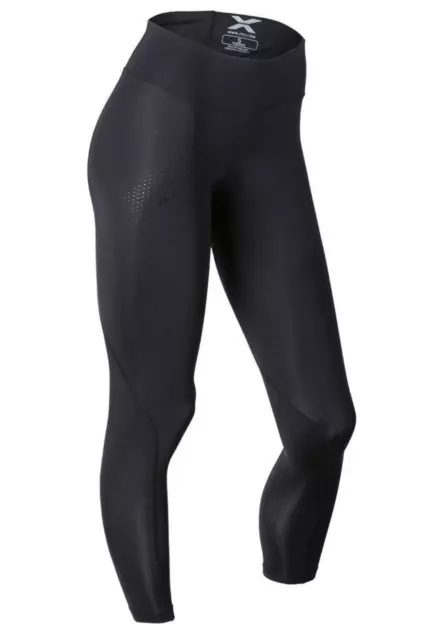 SALE | 2XU Womens Mid Rise Compression Long Tights - Black/Dotted Black Logo