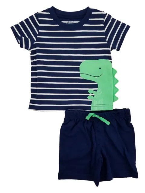 Carters Infant Boys 2-Piece Navy Striped Dinosaur T-Shirt & Shorts Set