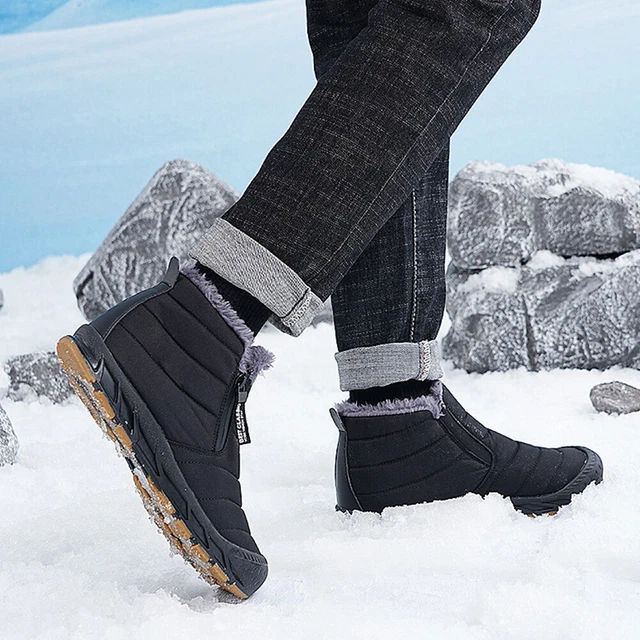 Fur Lined Snow Boots Short Shaft Boots Lightweight Men for Winter (Black 38)