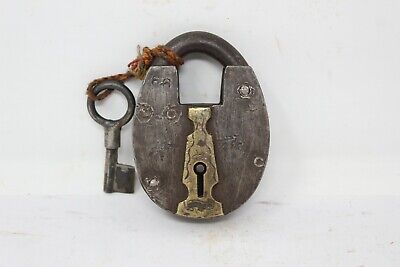 Antique Old Hand Forged Iron Collectible Working Lock With Key