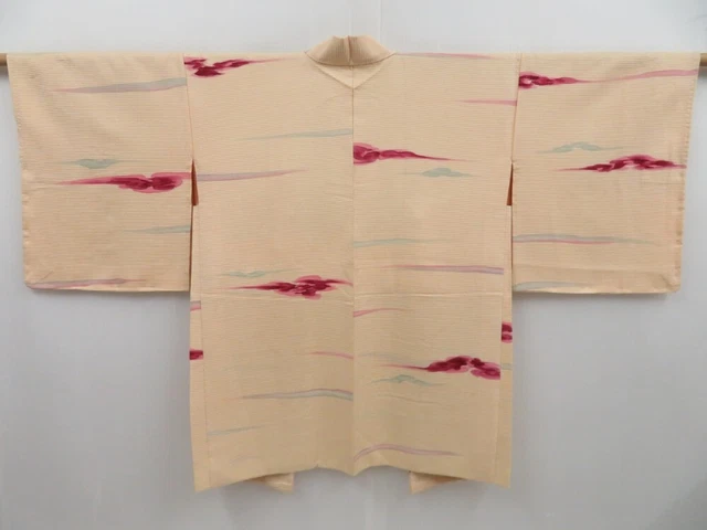 3012T08z510 Vintage Japanese Kimono Silk HAORI Cloud Peach