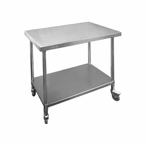 Prep Bench w Undershelf & Castors Full Stainless Steel 900x700x900mm Commercial