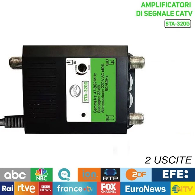 Alimentatore Per Antenna TV 12V 300mA Con 2 Uscite E Connettori F - 5