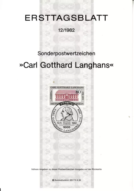 Deutschland Berlin Carl Gotthard Langhans ETB Mi 684 Berlin 10.11.82