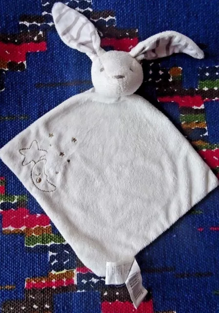 Bp / Doudou Plat Sergent Major Lapin Blanc Gris Raye Etoile Lune Tbe