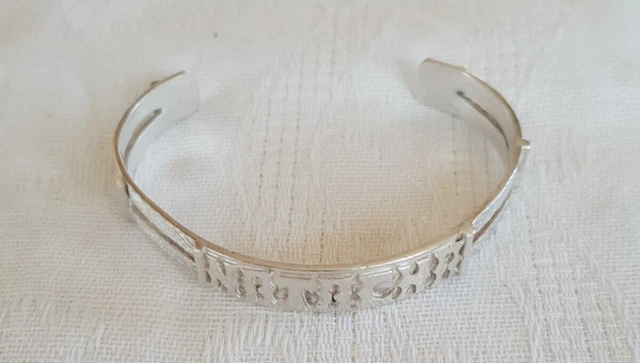 Bracelet Jonc Ancien En Argent Massif 925, Maille Style Art Déco, Sans Marque
