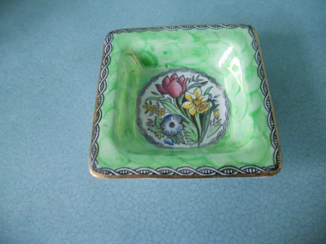 Vintage 1950'S Maling Lustre Ware Small Square Trinket Dish - Springtime