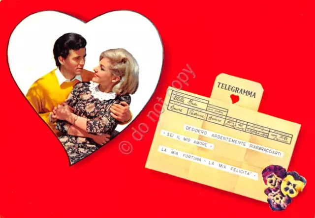 Cartolina Innamorati telegramma cuore Viole ED CECAMI fondo rosso desiderio