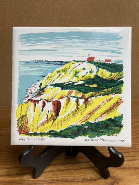 Vintage Screencraft Gay Head Cliffs Marthas Vineyard Island Hand Decorated Tile