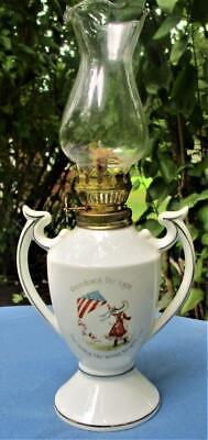 vintage Holly Hobbie preowned Handled Mini Oil Lamp FREEDOM"S the LIGHT w FLAG