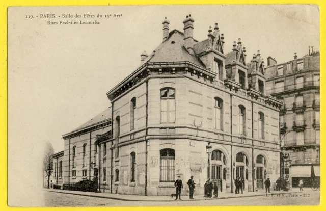 cpa Rare 75  PARIS Salle des FÊTES du 15e Arrondissement Rues PECLET et LECOURBE