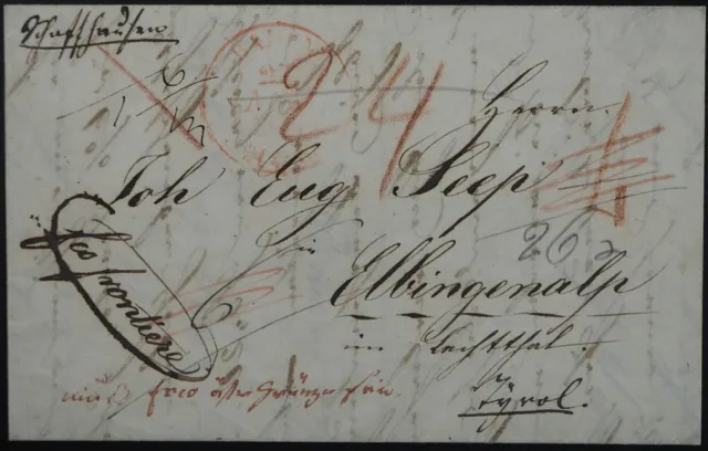 Schweiz Vorphila; "BADEN 27/NOV" (1840), K2 auf Brief nach Elbingenalp Lechthal