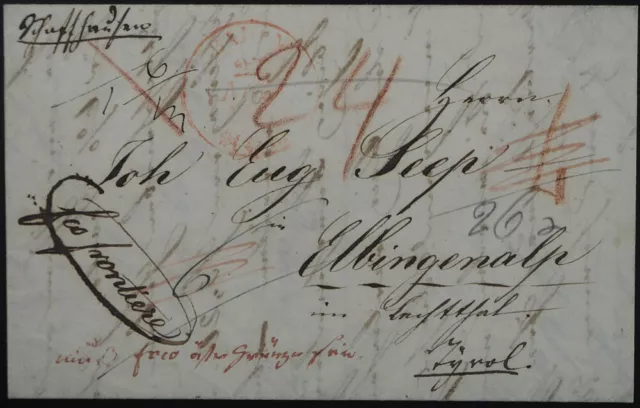 Schweiz Vorphila; "BADEN 27/NOV" (1840), K2 auf Brief nach Elbingenalp Lechthal