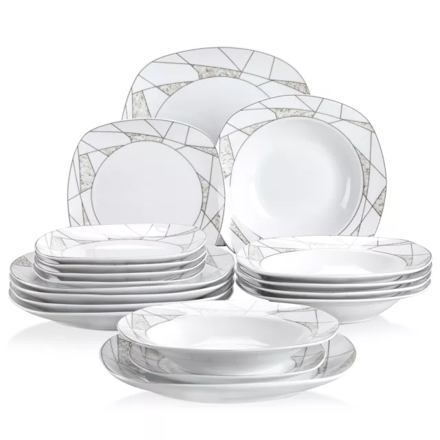 VEWEET SERENA Dinner Set 18Pc Ivory White Irregular Porcelain Plates Set for 6