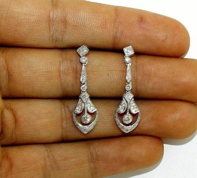 2.00 Ct Round Cut Simulated Diamond Drop/Dangle Earrings 14k White Gold Plated