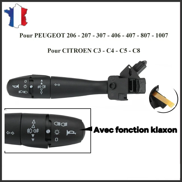 Commodo Phares Feux Clignotants Klaxon pour Peugeot 206 207 307 406 407 807 1007