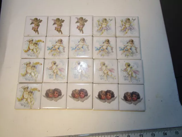 Vintage Lot Of 20 Ceramic Transfer Cherub-Little Angels Tiles-Salvage-Malasia
