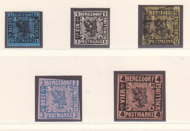 Altdeutschland Bergedorf Sammlung Mi.Nr. 1 - 5 mit Neudrucken, 1861 - 1888