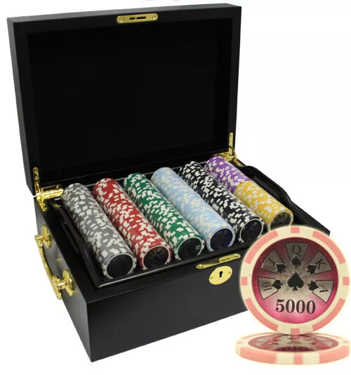 Mrc Poker 500 14G High Roller Poker Chips Set Black Color Wood Case