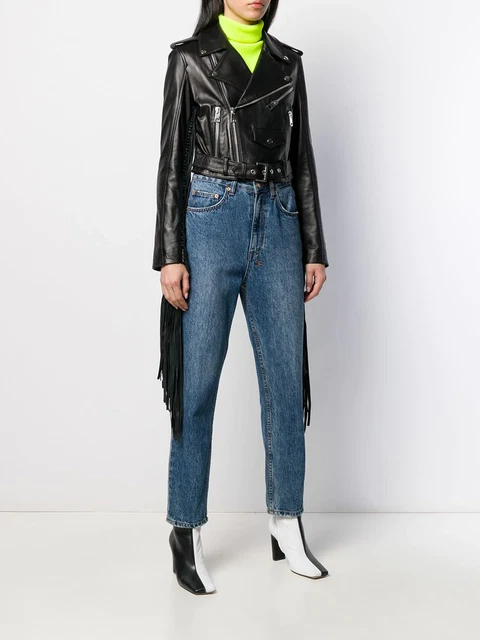 Fringe Designer Lambskin Leather Genuine Stylish Black Jacket For Women Biker
