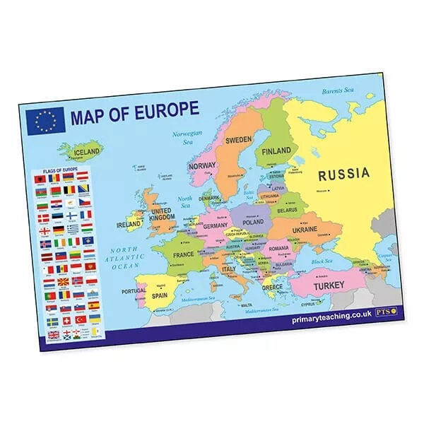 Map Of Europe Childrens School Home Teacher Educational Geography Poster A2