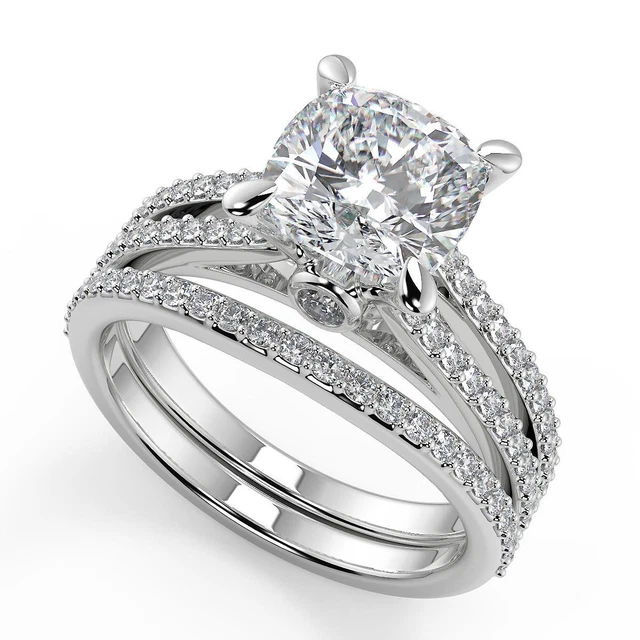 2.25 Ct Cushion Cut Double Split Shank Diamond Engagement Ring VVS1 D Treated