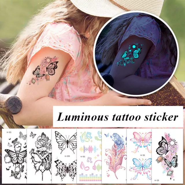 Pegatina luminosa para mujer tatuaje temporal arte corporal falso impermeable nuevo ☆ 3