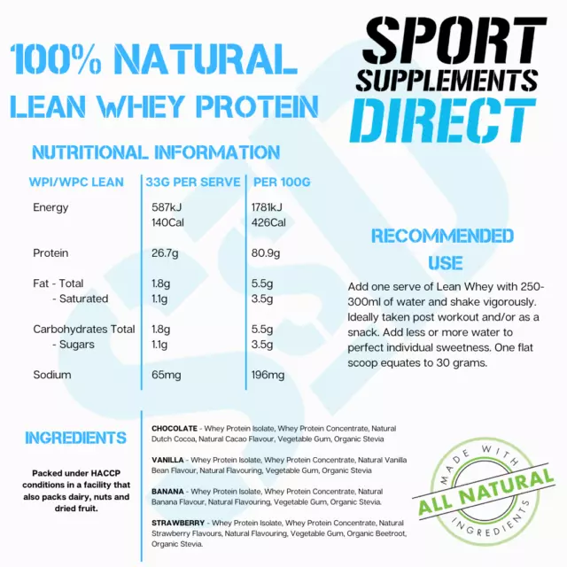 2Kg Vanilla Lean Whey Protein Isolate / Concentrate - Lean Wpi / Wpc 2 X 1Kg 2