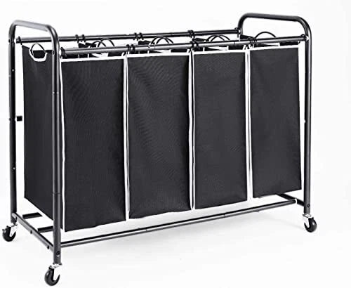 4 Bag Laundry Sorter Cart, Laundry Hamper Sorter with Heavy Duty Rolling Whee...