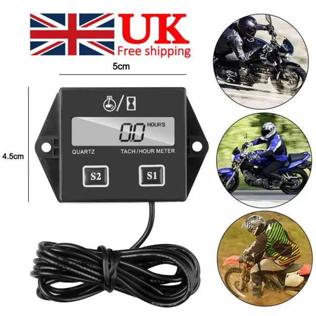 UK Digital Tach Hour Meter Gauge Tachometer Job Timer Motorcycle Dirt Bike Tiny