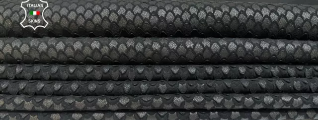 ESCAMAS DE SERPIENTE NEGRAS ESTAMPADO TEXTURIZADO EN PIEL DE CORDERO 3 PIELES 15sqf 1.0mm #B5585