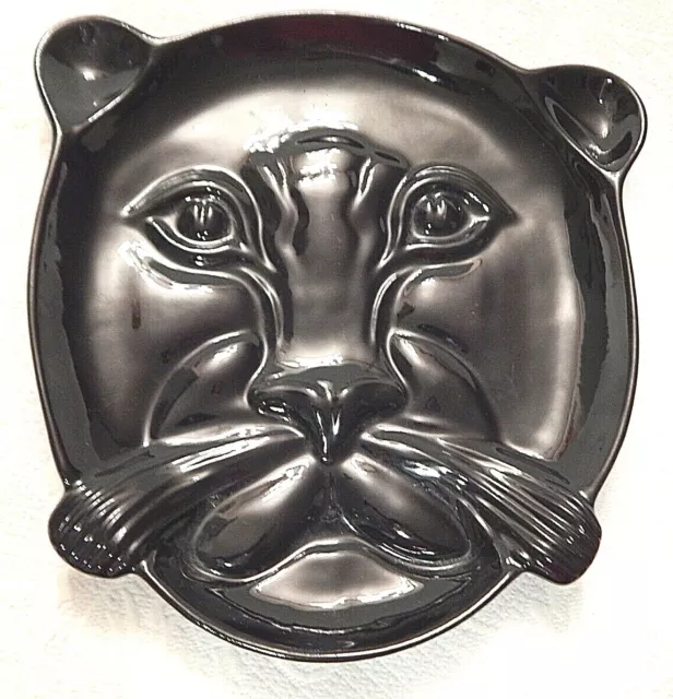 Panther Jaguar Face Ceramic Plate Black Tray Dish 11" x 10"