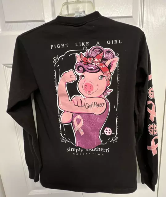 Simply Southern Shirt Womens Small  Long Sleeve Breast Cancer Fight Like A Girl
