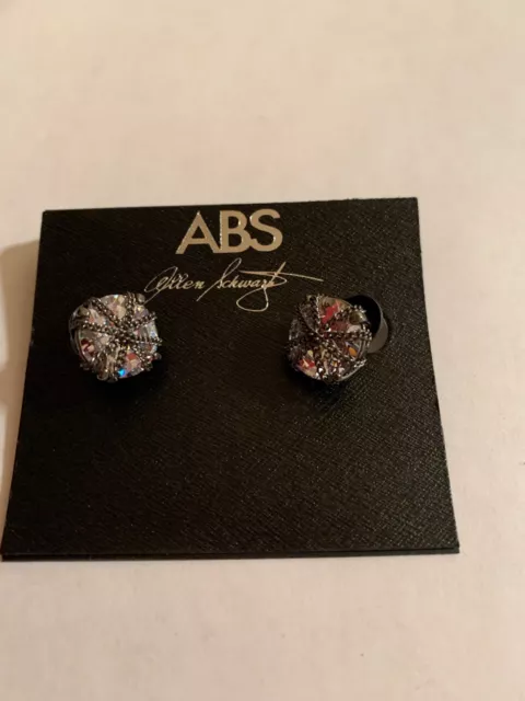 $40 ABS Allen Schwartz hematite  tone crystal chain wrapped stud earrings M690-1