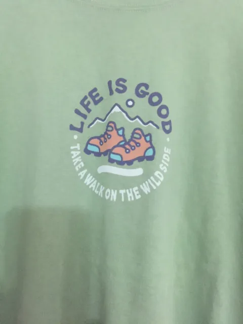 LIFE IS GOOD Womens "Take walk on" Green Cotton T-Shirts Sz XL Long Sleeve