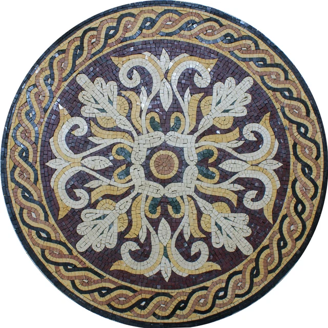 Dessus de table de sol au design floral en mosaïque de marbre