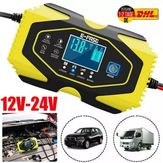 12V 24V Car battery charger for Lead-Acid & Lithium LiFePO4 Repair DHL