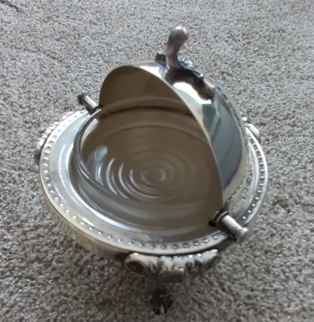 SHEFFIELD Silverplate 3-Legged Dome Covered Round Butter Dish Made in England