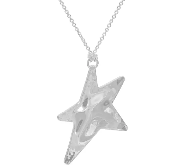 RLM White Bronze Star Pendant Rolo Link Chain Necklace 26"+2" SilverTone