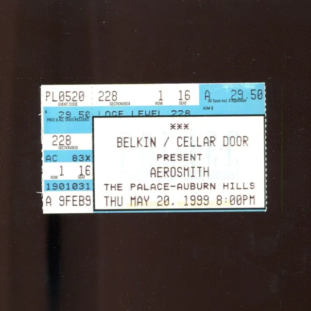 1999 Aerosmith Ticket Stub 5/20/99 - The Palace of Auburn Hills, Michigan