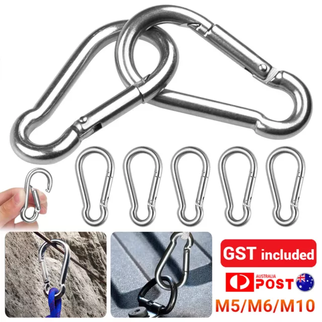 8/16x Carabiner Clip Stainless Steel Climbing Holder Hook Lock 50 60 80 100 mm