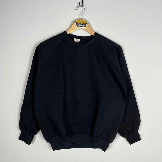 Vintage 80s Blank Black Raglan Sweatshirt Small