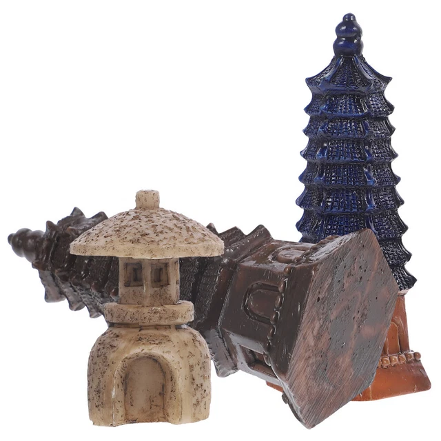 3pcs Mini Pavilion Statue Resin Pavilion Bonsai Micro Landscape Pagoda 2