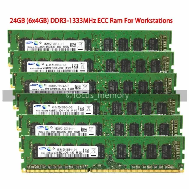 Samsung 24GB (6x4GB) PC3-10600E 1333MHZ ECC Unbuffered Memory for Dell T3500