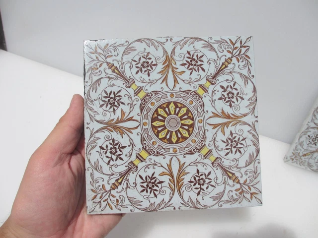 Victorian Ceramic Tile Floral Flowers Leaf Art Nouveau Old Antique Rococo RARE