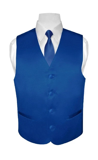 BOY'S Dress Vest & NeckTie Solid ROYAL BLUE Color Neck Tie Set Boys Tux Size 10